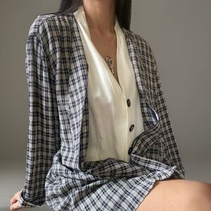 Vintage Perceptions By Irene B Rayon Blend Plaid Layered Cardigan